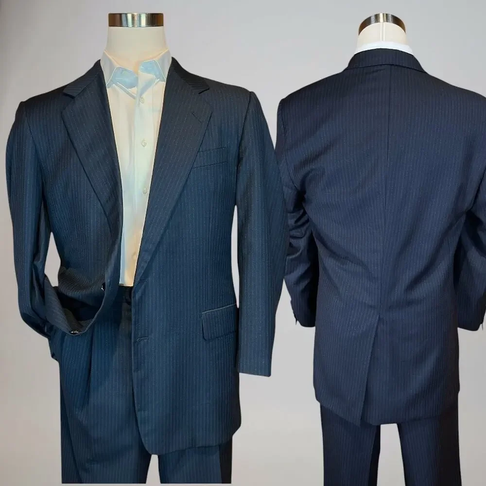 Loro Piana x Hickey Freeman 42-43L 38x29 Navy Stripe Classic Short Arms